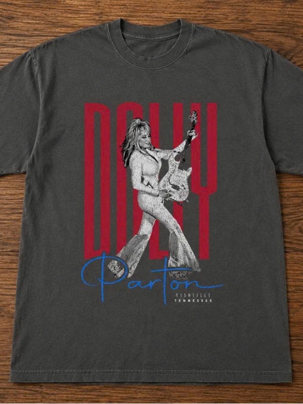 Dolly Parton Graphic Tee with Red and Blue Print